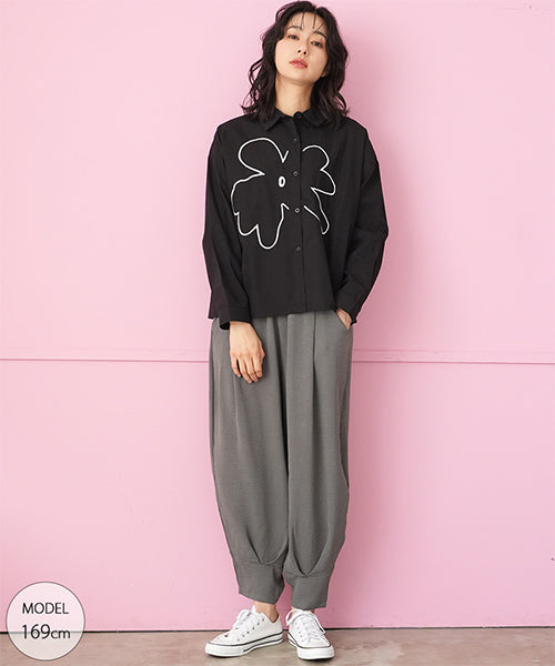 ウエストゴム無地タック使いサルエルパンツ 06-3042｜40代 50代 60代