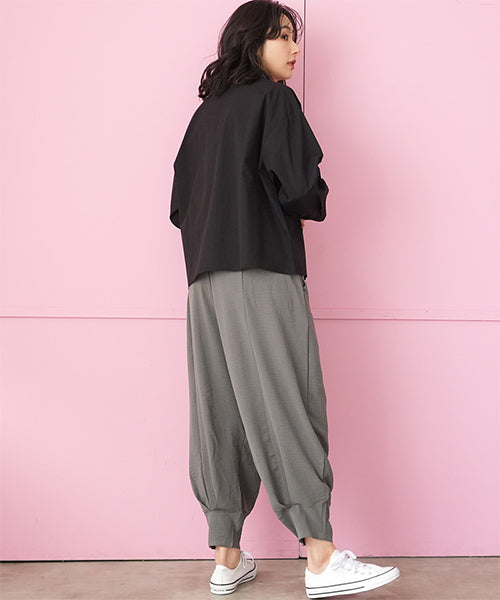 ウエストゴム無地タック使いサルエルパンツ 06-3042｜40代 50代 60代