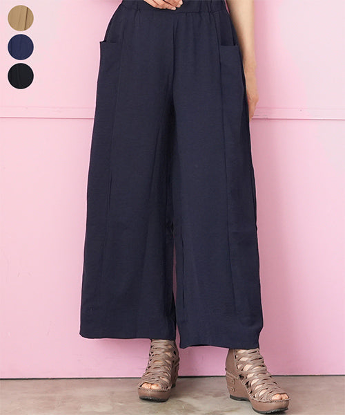 ウエストゴムポケット付きマキシ丈ワイドパンツ 06-3043｜40代 50代 60