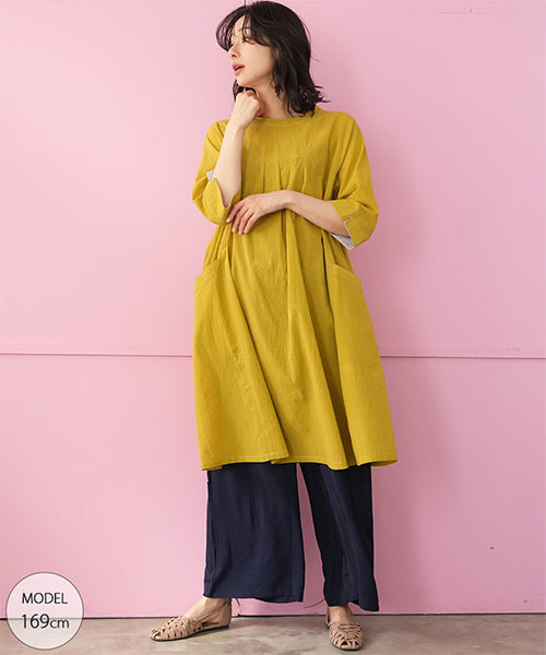 ウエストゴムポケット付きマキシ丈ワイドパンツ 06-3043｜40代 50代 60