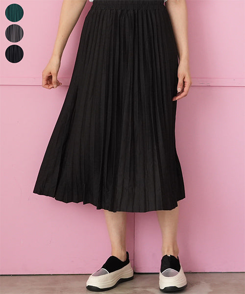 ウエストゴム無地プリーツストレートラインスカート 06-3044｜40代 50