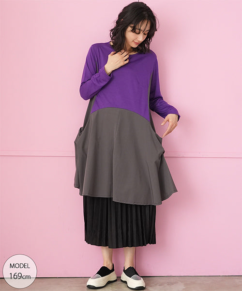 ウエストゴム無地プリーツストレートラインスカート 06-3044｜40代 50