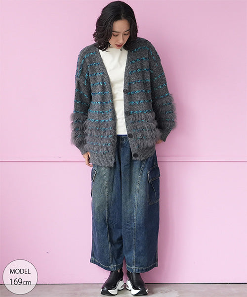 シャギーミックスボーダーニットカーディガン 06-3049｜40代 50代 60代