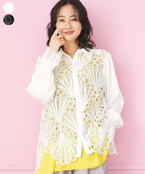 レース刺繍長袖シャツブラウス 06-3102｜40代 50代 60代 大人の女性に