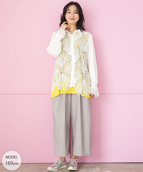 レース刺繍長袖シャツブラウス 06-3102｜40代 50代 60代 大人の女性に