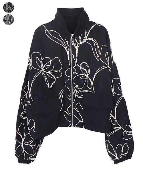 アルベロベロ　レース柄刺繍　フードブルゾン フラワーコード刺繍ブルゾン – FACE SANS FARD