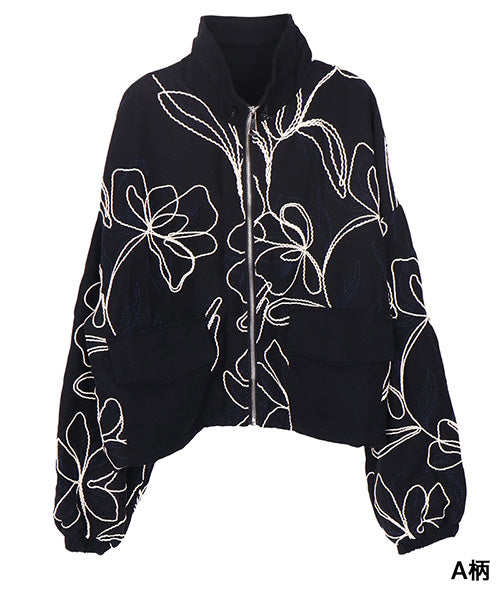 フラワーコード刺繍ショート丈ブルゾン 06-3104｜40代 50代 60代 大人