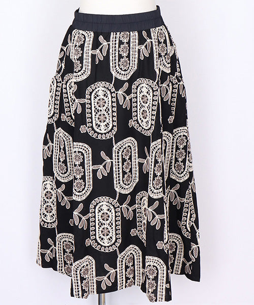 ウエストゴム総柄刺繍フレアスカート 06-3105｜40代 50代 60代 大人の