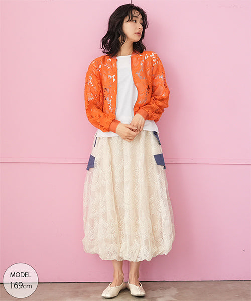 ウエストゴムレース刺繍バルーンスカート 06-3107｜40代 50代 60代