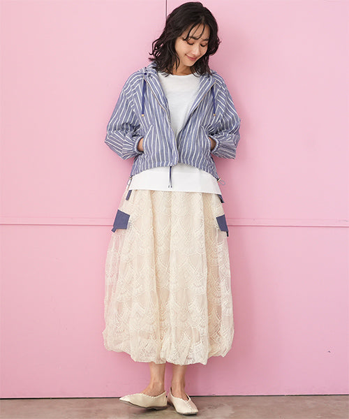 ウエストゴムレース刺繍バルーンスカート 06-3107｜40代 50代 60代