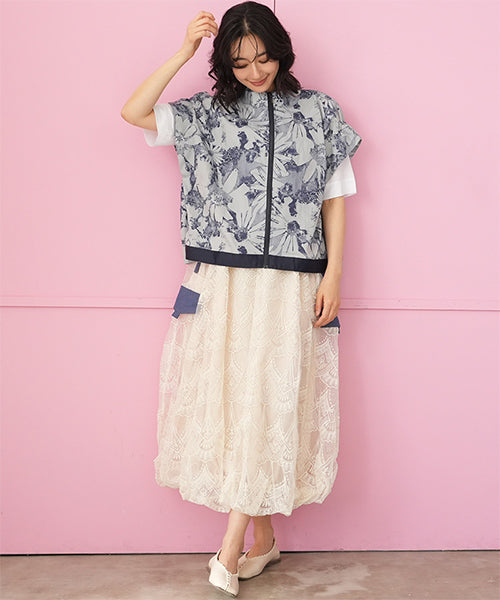 ウエストゴムレース刺繍バルーンスカート 06-3107｜40代 50代 60代