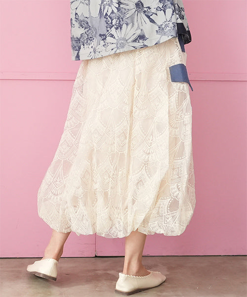 ウエストゴムレース刺繍バルーンスカート 06-3107｜40代 50代 60代