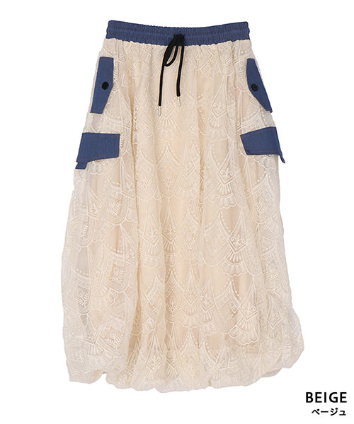 ウエストゴムレース刺繍バルーンスカート 06-3107｜40代 50代 60代
