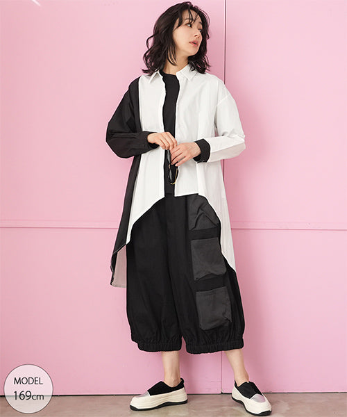Ground Y アシンメトリー切り替え ストライプ ロングシャツ サイズL