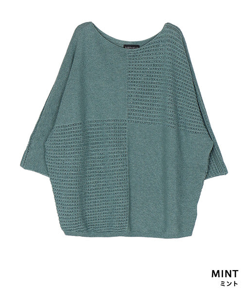 ラウンドネックラメ糸入りドルマンスリーブニットプルオーバー 06-3116