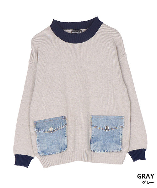 デニムポケット切替ニットプルオーバー 06-3126｜40代 50代 60代 大人