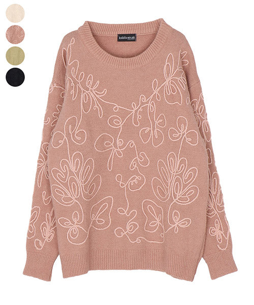 フラワーコード刺繍ニットプルオーバー 06-3130｜40代 50代 60代 大人