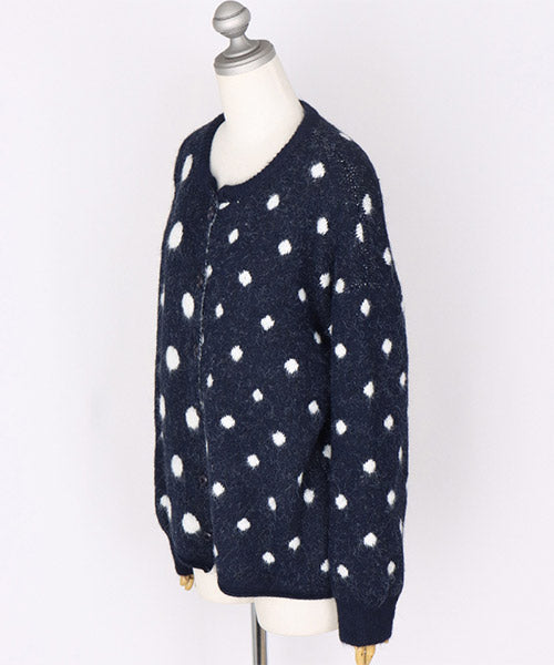 ふんわりドット柄ニットカーディガン 06-3132｜40代 50代 60代 大人の