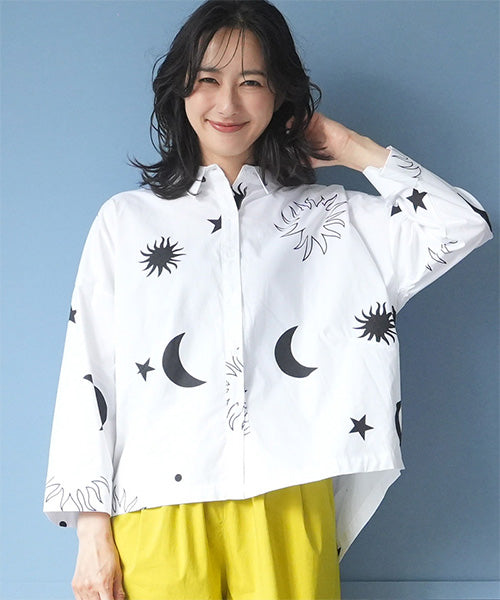 シャツ/ブラウス(長袖/七分) LEINWANDE  Drawstring Blight Shirts 綿100％イラストプリント長袖シャツブラウス 06-3179｜40代 50代 60代