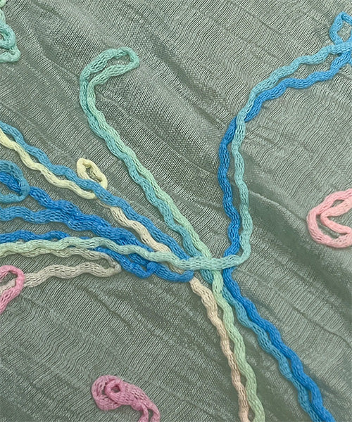 シアー素材フラワー刺繍長袖シャツブラウス 06-3184