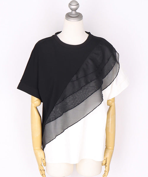 フリル付き斜め切替ドルマンスリーブTシャツカットソー 06-3198｜40代
