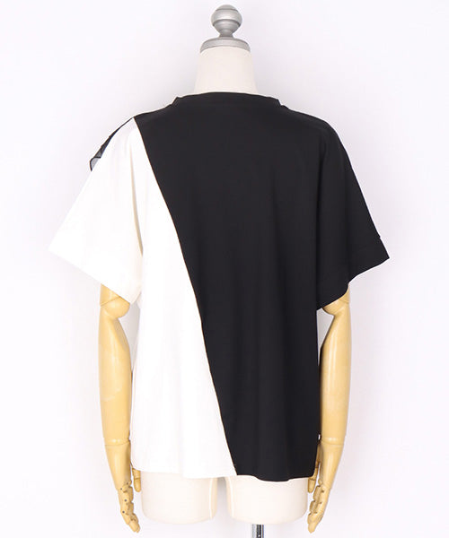 フリル付き斜め切替ドルマンスリーブTシャツカットソー 06-3198