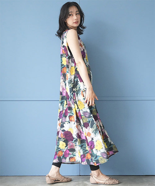 花柄Vネックノースリーブワンピース 06-3199｜40代 50代 60代 大人の