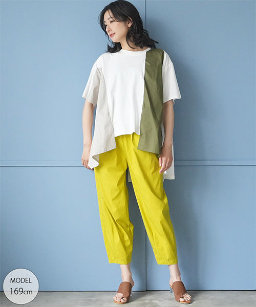 異素材切替裾変形半袖Tシャツカットソー 06-3204
