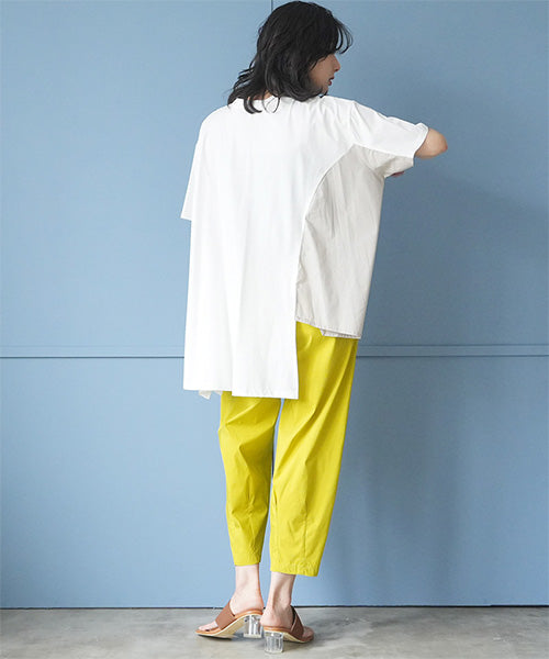 異素材切替裾変形半袖Tシャツカットソー 06-3204