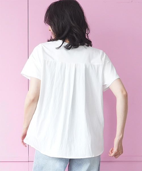 イラスト風刺繍異素材切替半袖Tシャツカットソー 06-3209