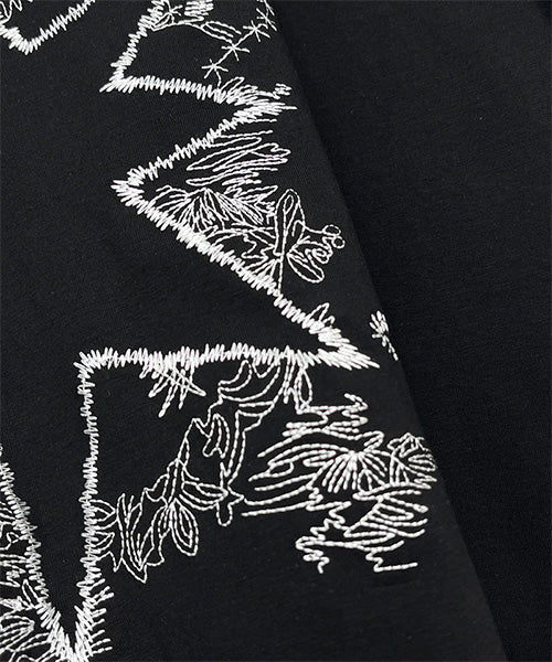 イラスト風刺繍異素材切替半袖Tシャツカットソー 06-3209