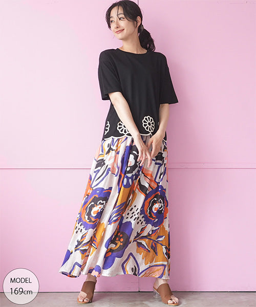 裾スカラップ花刺繍半袖Tシャツカットソー 06-3225｜40代 50代 60代