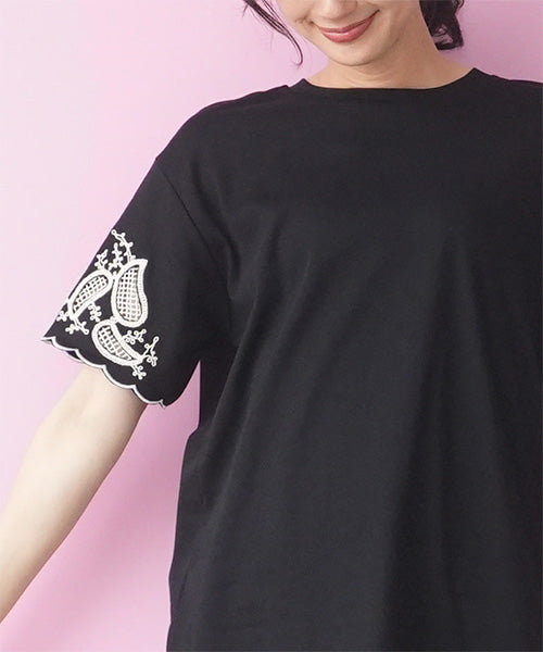 袖口オリエンタル刺繍半袖Tシャツカットソー 06-3226