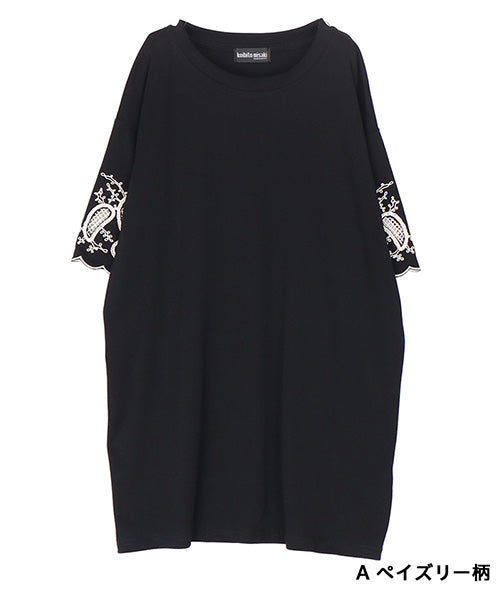 袖口オリエンタル刺繍半袖Tシャツカットソー 06-3226