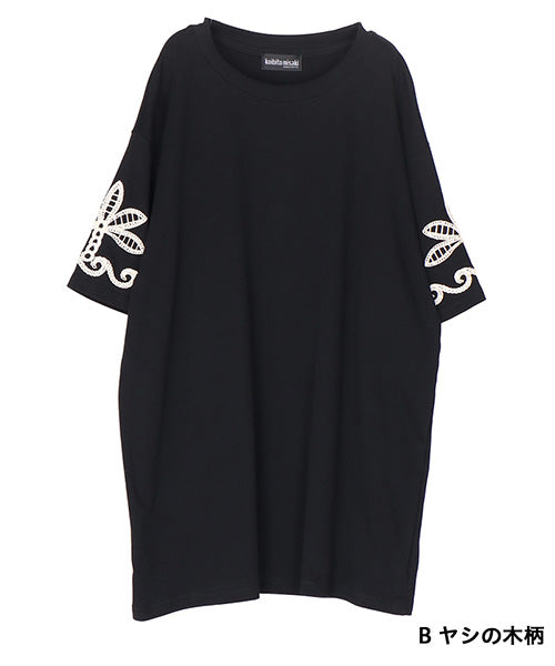 袖口オリエンタル刺繍半袖Tシャツカットソー 06-3226