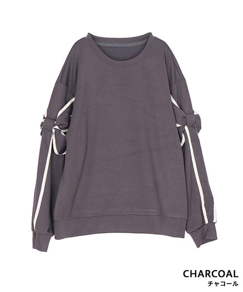 袖リボンデザインスウェットプルオーバー 06-3300