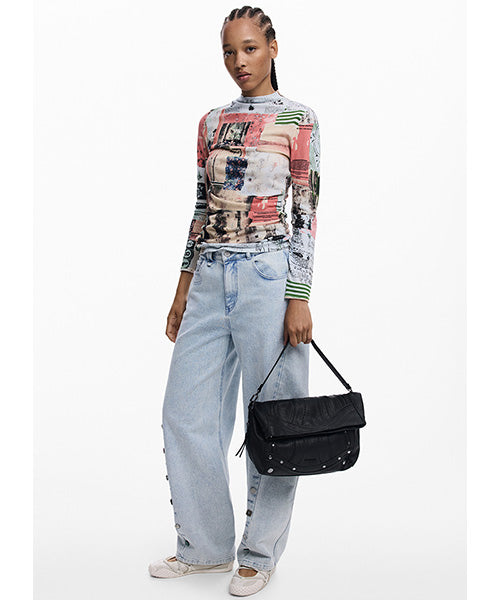 刺繍入りミディアムサイズのレザー風バッグ Desigual 25WAXPAA｜40代