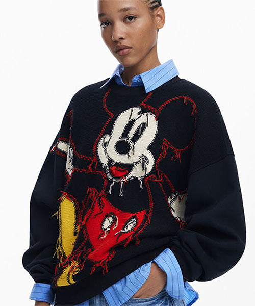 ミッキーマウスほつれ刺繍スウェットシャツ スレッド Desigual