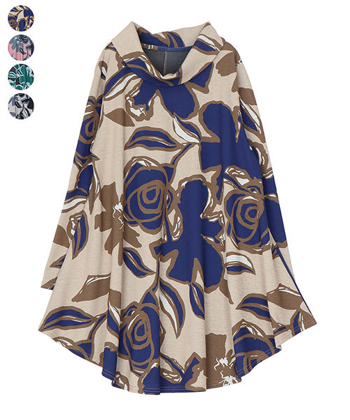 フラワープリントハイネックAラインチュニック 26-0142｜40代 50代 60