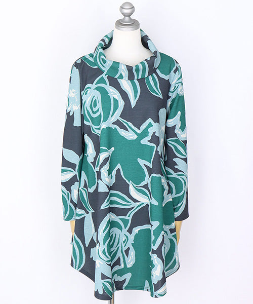 フラワープリントハイネックAラインチュニック 26-0142｜40代 50代 60