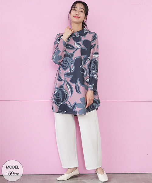 フラワープリントハイネックAラインチュニック 26-0142