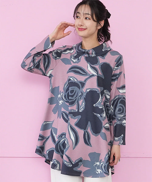 フラワープリントハイネックAラインチュニック 26-0142