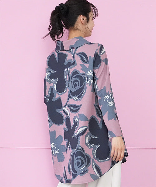 フラワープリントハイネックAラインチュニック 26-0142