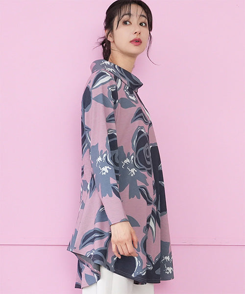 フラワープリントハイネックAラインチュニック 26-0142