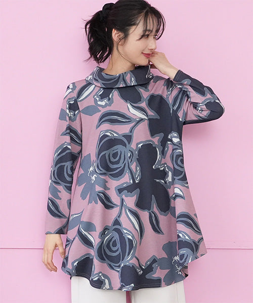 フラワープリントハイネックAラインチュニック 26-0142