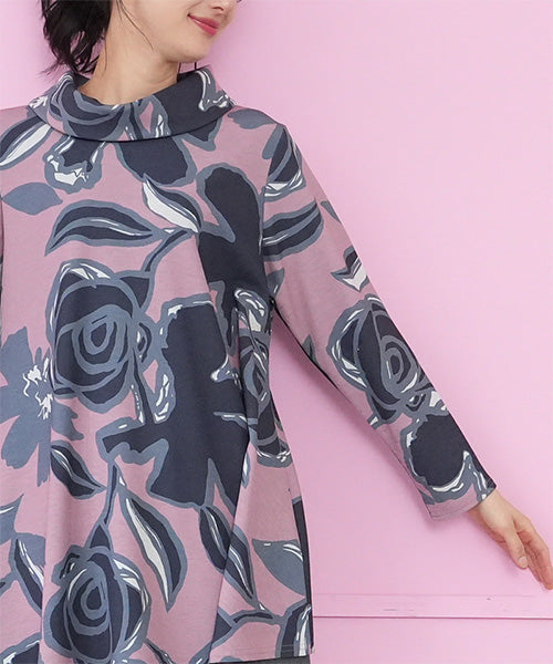 フラワープリントハイネックAラインチュニック 26-0142