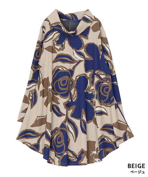 フラワープリントハイネックAラインチュニック 26-0142