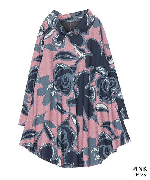フラワープリントハイネックAラインチュニック 26-0142