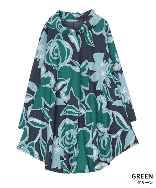 フラワープリントハイネックAラインチュニック 26-0142