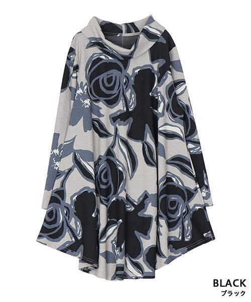 フラワープリントハイネックAラインチュニック 26-0142
